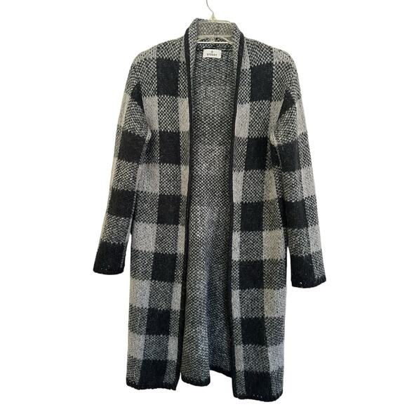 Stussy Wool Blend Cardigan Women's Small Open Wrap Collared Gray Black Ombre - Picture 2 of 9